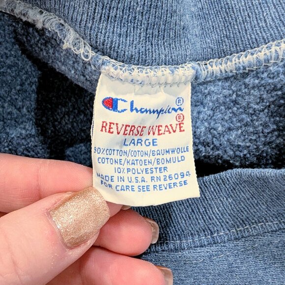 CHAMPION Vintage Sweatshirt L Reverse Weave USA Cotton Crewneck Dusty Blue 90's - Picture 7 of 9